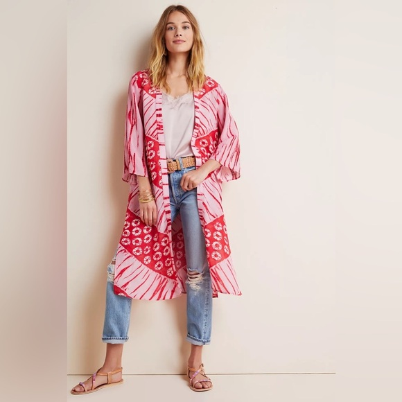 Bl^Nk London Sweaters - Bl-nk Anthropologie Lia Shibori Pink & Red Tie Dye Kimono Cardigan